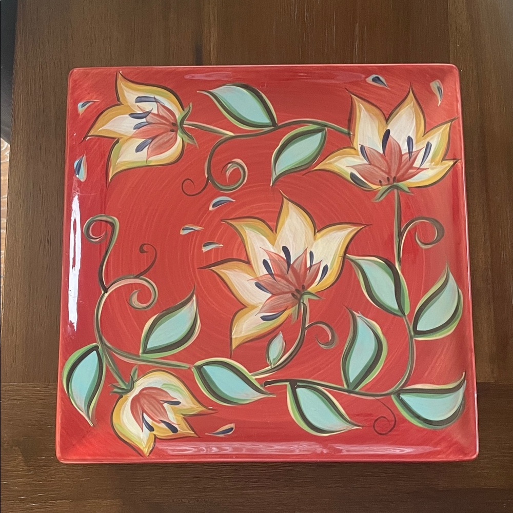 Vintage Southern Living At Home Floral Red Square Serving Platter